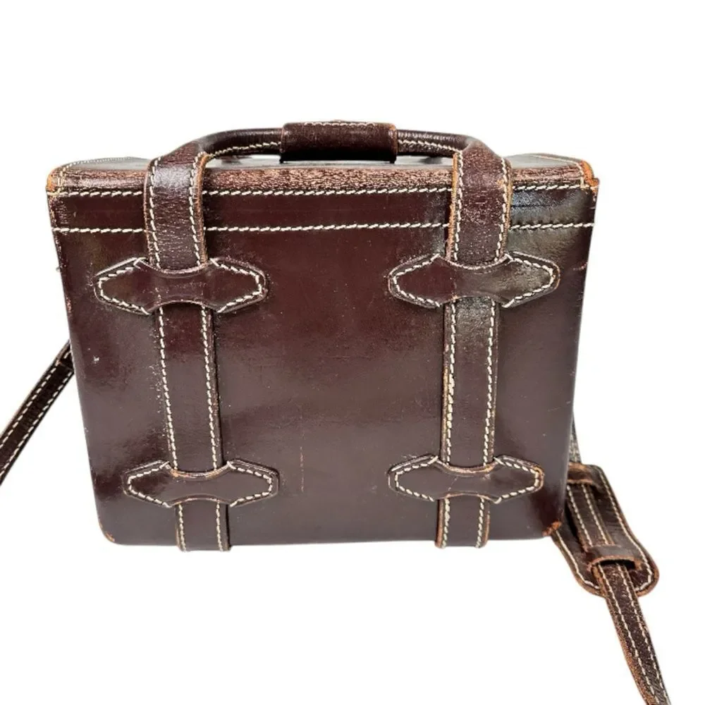 Cheney England Vintage Brown Leather Camera Satchel Crossbody Messenger Bag